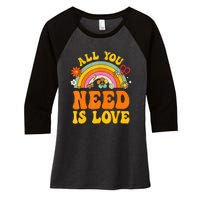 Peace Sign Love 60S 70 Hippie Groovy Vibes Halloween Costume Women's Tri-Blend 3/4-Sleeve Raglan Shirt