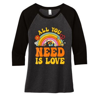 Peace Sign Love 60S 70 Hippie Groovy Vibes Halloween Costume Women's Tri-Blend 3/4-Sleeve Raglan Shirt