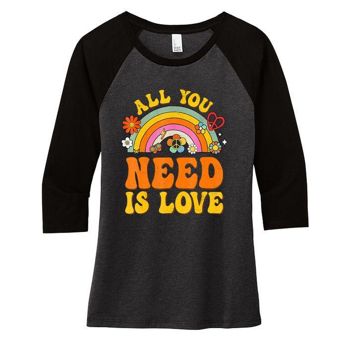 Peace Sign Love 60S 70 Hippie Groovy Vibes Halloween Costume Women's Tri-Blend 3/4-Sleeve Raglan Shirt