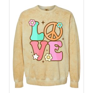 Peace Sign Love 60s 70s Costume Groovy Hippie Theme Party Colorblast Crewneck Sweatshirt