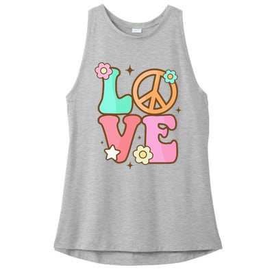 Peace Sign Love 60s 70s Costume Groovy Hippie Theme Party Ladies PosiCharge Tri-Blend Wicking Tank