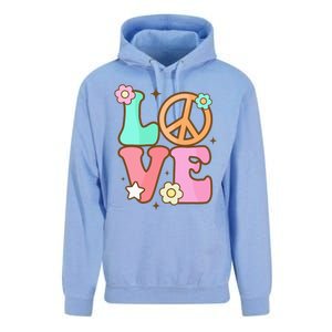 Peace Sign Love 60s 70s Costume Groovy Hippie Theme Party Unisex Surf Hoodie