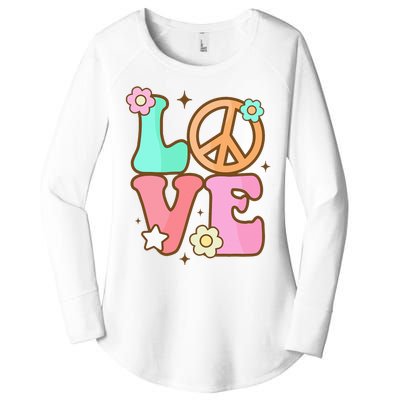 Peace Sign Love 60s 70s Costume Groovy Hippie Theme Party Women's Perfect Tri Tunic Long Sleeve Shirt