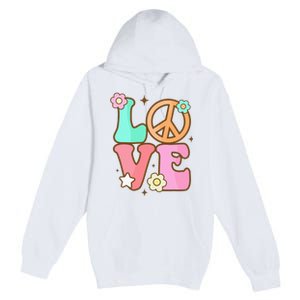 Peace Sign Love 60s 70s Costume Groovy Hippie Theme Party Premium Pullover Hoodie