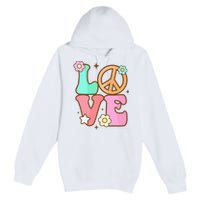 Peace Sign Love 60s 70s Costume Groovy Hippie Theme Party Premium Pullover Hoodie