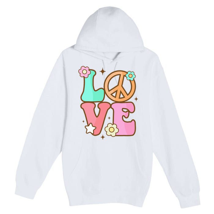 Peace Sign Love 60s 70s Costume Groovy Hippie Theme Party Premium Pullover Hoodie