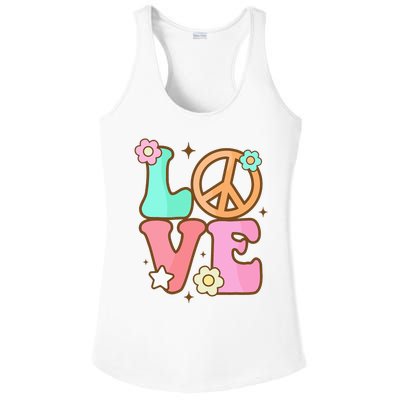 Peace Sign Love 60s 70s Costume Groovy Hippie Theme Party Ladies PosiCharge Competitor Racerback Tank