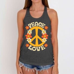 Peace Sign Love 60s 70s Costume 70 Theme Party Groovy Hippie Women's Knotted Racerback Tank