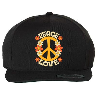 Peace Sign Love 60s 70s Costume 70 Theme Party Groovy Hippie Wool Snapback Cap