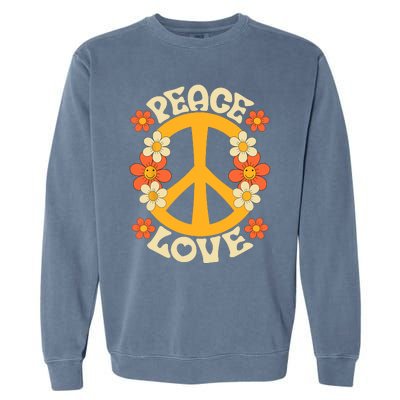 Peace Sign Love 60s 70s Costume 70 Theme Party Groovy Hippie Garment-Dyed Sweatshirt