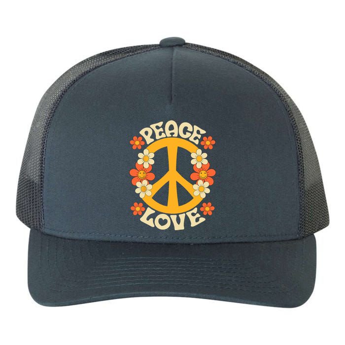 Peace Sign Love 60s 70s Costume 70 Theme Party Groovy Hippie Yupoong Adult 5-Panel Trucker Hat