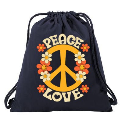 Peace Sign Love 60s 70s Costume 70 Theme Party Groovy Hippie Drawstring Bag