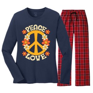 Peace Sign Love 60s 70s Costume 70 Theme Party Groovy Hippie Women's Long Sleeve Flannel Pajama Set 