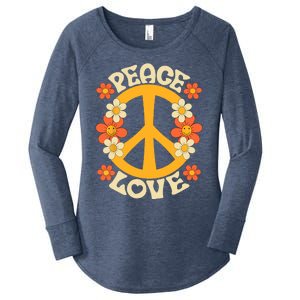 Peace Sign Love 60s 70s Costume 70 Theme Party Groovy Hippie Women's Perfect Tri Tunic Long Sleeve Shirt