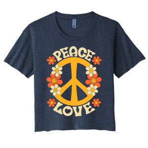 Peace Sign Love 60s 70s Costume 70 Theme Party Groovy Hippie Women's Crop Top Tee