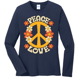 Peace Sign Love 60s 70s Costume 70 Theme Party Groovy Hippie Ladies Long Sleeve Shirt