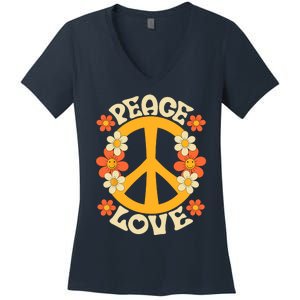 Peace Sign Love 60s 70s Costume 70 Theme Party Groovy Hippie Women's V-Neck T-Shirt