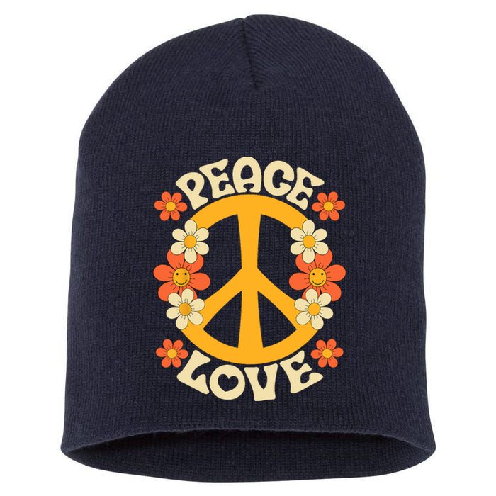 Peace Sign Love 60s 70s Costume 70 Theme Party Groovy Hippie Short Acrylic Beanie