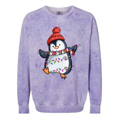 Penguin Santa Lights Christmas Pajamas Cute Penguins Xmas Colorblast Crewneck Sweatshirt