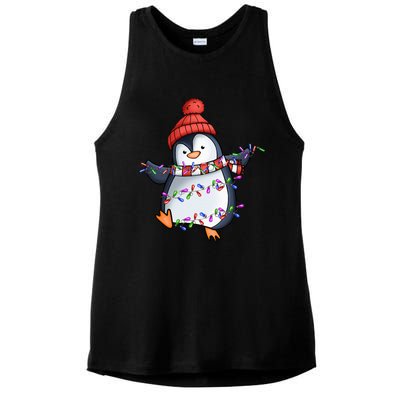 Penguin Santa Lights Christmas Pajamas Cute Penguins Xmas Ladies PosiCharge Tri-Blend Wicking Tank