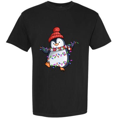 Penguin Santa Lights Christmas Pajamas Cute Penguins Xmas Garment-Dyed Heavyweight T-Shirt