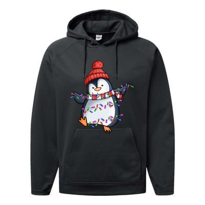 Penguin Santa Lights Christmas Pajamas Cute Penguins Xmas Performance Fleece Hoodie