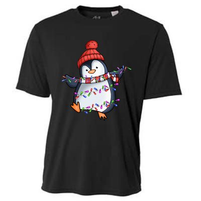 Penguin Santa Lights Christmas Pajamas Cute Penguins Xmas Cooling Performance Crew T-Shirt