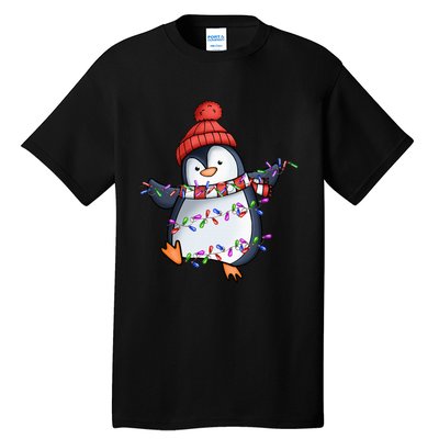 Penguin Santa Lights Christmas Pajamas Cute Penguins Xmas Tall T-Shirt