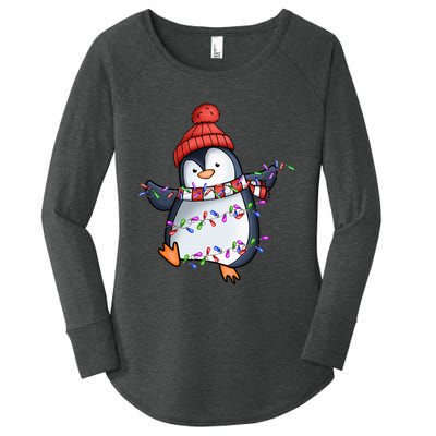 Penguin Santa Lights Christmas Pajamas Cute Penguins Xmas Women's Perfect Tri Tunic Long Sleeve Shirt