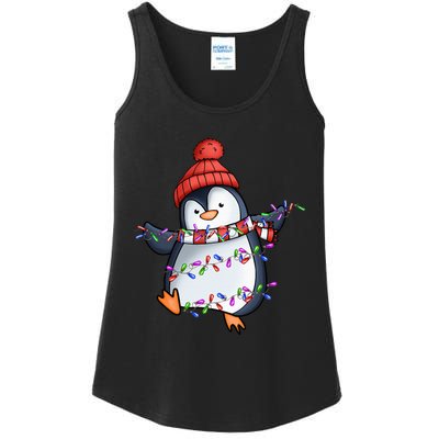 Penguin Santa Lights Christmas Pajamas Cute Penguins Xmas Ladies Essential Tank