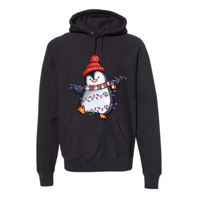 Penguin Santa Lights Christmas Pajamas Cute Penguins Xmas Premium Hoodie