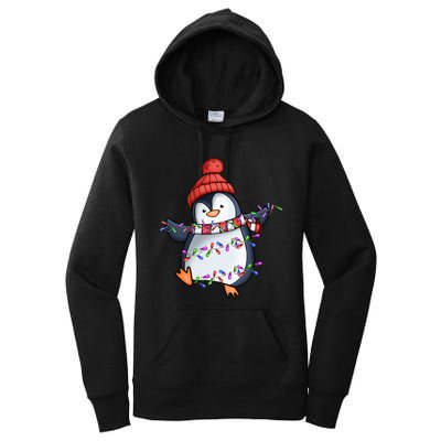 Penguin Santa Lights Christmas Pajamas Cute Penguins Xmas Women's Pullover Hoodie