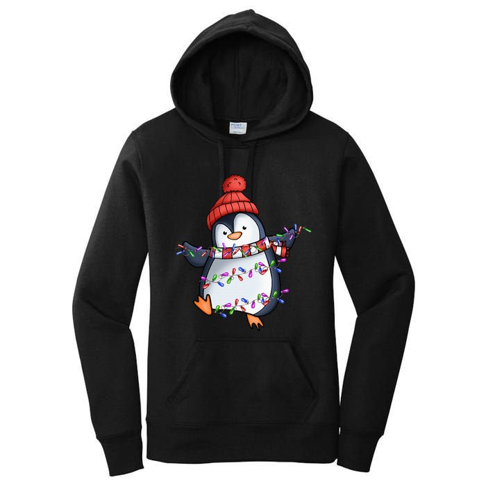 Penguin Santa Lights Christmas Pajamas Cute Penguins Xmas Women's Pullover Hoodie