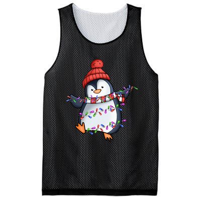 Penguin Santa Lights Christmas Pajamas Cute Penguins Xmas Mesh Reversible Basketball Jersey Tank