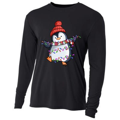 Penguin Santa Lights Christmas Pajamas Cute Penguins Xmas Cooling Performance Long Sleeve Crew