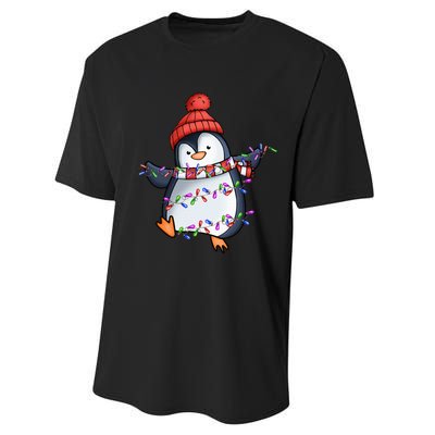 Penguin Santa Lights Christmas Pajamas Cute Penguins Xmas Performance Sprint T-Shirt