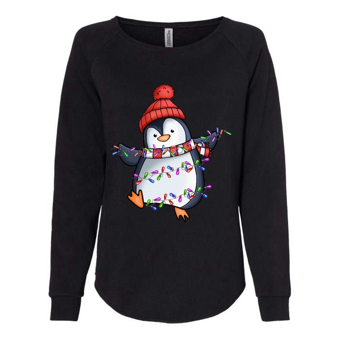 Penguin Santa Lights Christmas Pajamas Cute Penguins Xmas Womens California Wash Sweatshirt