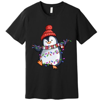 Penguin Santa Lights Christmas Pajamas Cute Penguins Xmas Premium T-Shirt