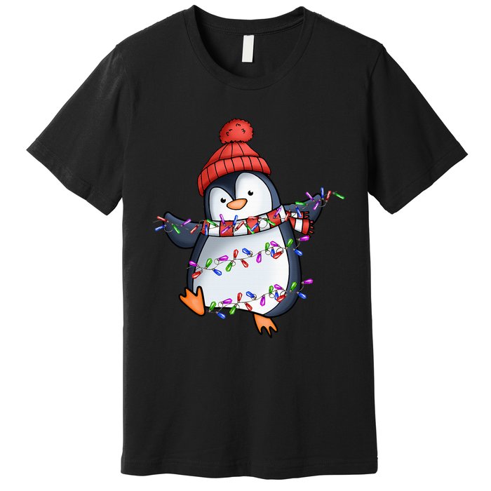 Penguin Santa Lights Christmas Pajamas Cute Penguins Xmas Premium T-Shirt