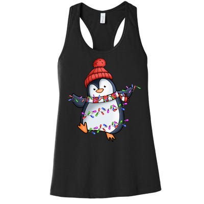 Penguin Santa Lights Christmas Pajamas Cute Penguins Xmas Women's Racerback Tank