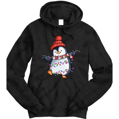 Penguin Santa Lights Christmas Pajamas Cute Penguins Xmas Tie Dye Hoodie