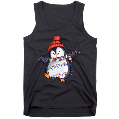 Penguin Santa Lights Christmas Pajamas Cute Penguins Xmas Tank Top