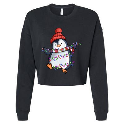 Penguin Santa Lights Christmas Pajamas Cute Penguins Xmas Cropped Pullover Crew