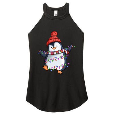 Penguin Santa Lights Christmas Pajamas Cute Penguins Xmas Women's Perfect Tri Rocker Tank