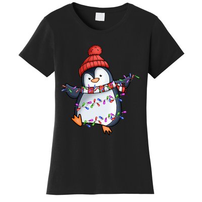 Penguin Santa Lights Christmas Pajamas Cute Penguins Xmas Women's T-Shirt