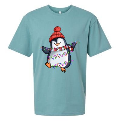 Penguin Santa Lights Christmas Pajamas Cute Penguins Xmas Sueded Cloud Jersey T-Shirt