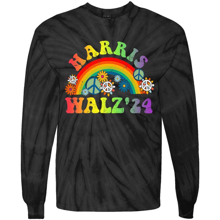 Peace Sign Love 60s 70s Tie Dye Harris Waltz 2024 Tie-Dye Long Sleeve Shirt