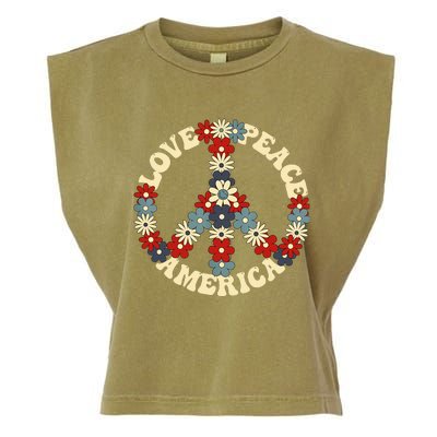 Peace Sign Love Peace America 70s Hippie Patriotic Garment-Dyed Women's Muscle Tee