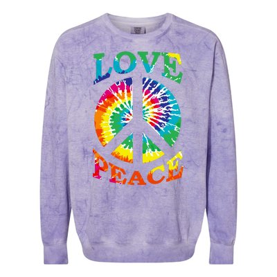 Peace Sign Love Retro 60S 70S Tie Dye Hippie Costume Colorblast Crewneck Sweatshirt