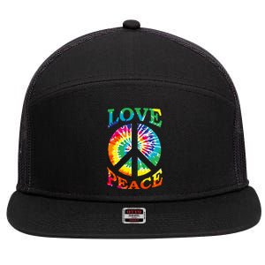 Peace Sign Love Retro 60S 70S Tie Dye Hippie Costume 7 Panel Mesh Trucker Snapback Hat